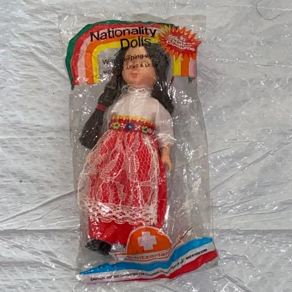 Vintage Swiss Nationality Doll with Red Skirt Mini Size